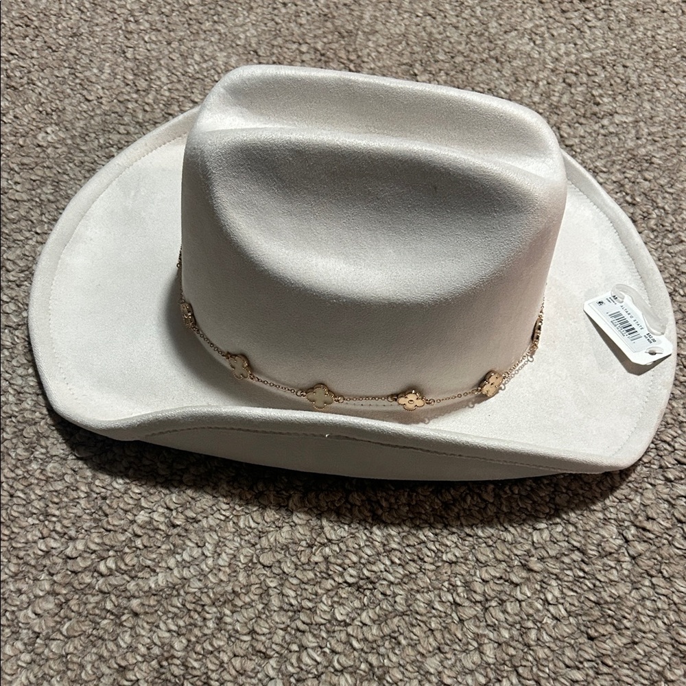 Altar'd State White Hat with Gold Chain Detail